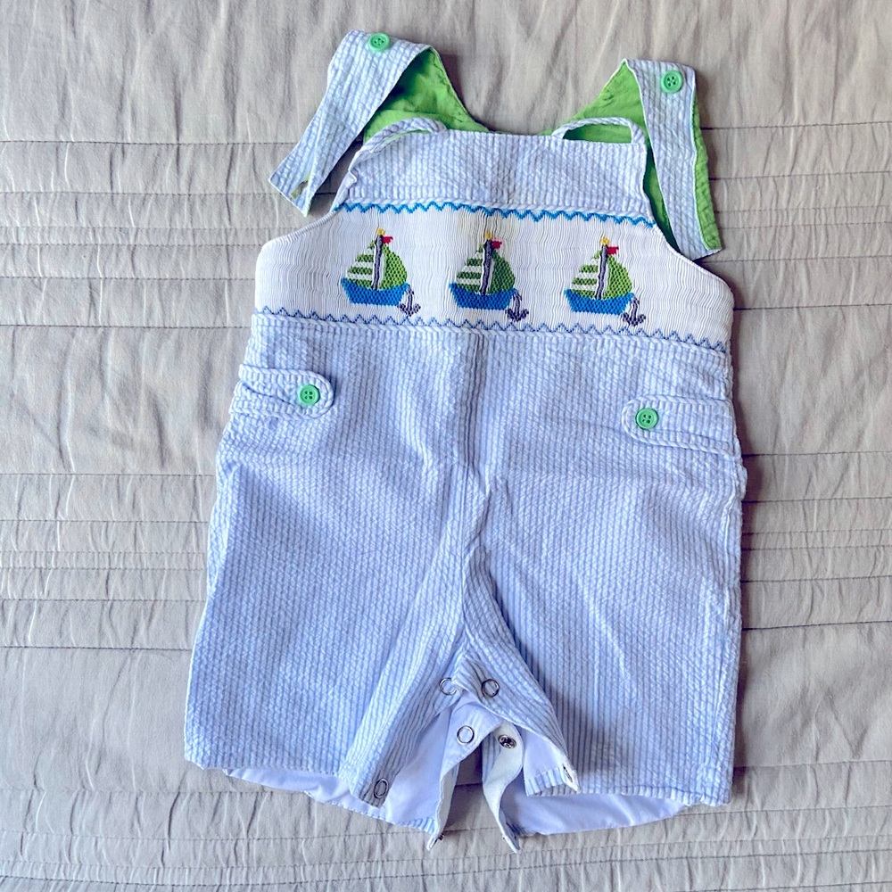 Smocked seersucker boutique romper